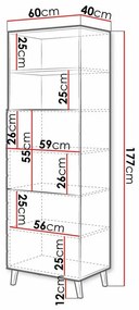 Βιβλιοθήκη Charlotte 178, Με πόρτες, Ινοσανίδες μέσης πυκνότητας, Πλαστικοποιημένη μοριοσανίδα, Ο αριθμός των θυρών: 2, 177x60x40cm, 46 kg