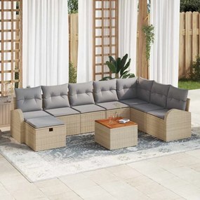 vidaXL Σετ Καναπέ Κήπου με μαξιλάρι 9 pcs Μπεζ Πολυ ράταν