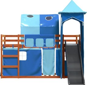 vidaXL Κουκέτα με Τσουλήθρα και Κουρτίνες Μπλε 90x200 εκ.