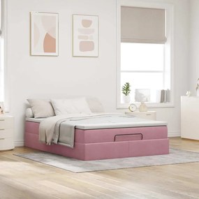 vidaXL Οθωμανικό κρεβάτι με στρώμα ροζ 140x200cm Βελούδο