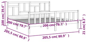 Σκελετός Κρεβατιού Χωρίς Στρώμα 200x200 εκ Μασίφ Ξύλο Πεύκου - Καφέ