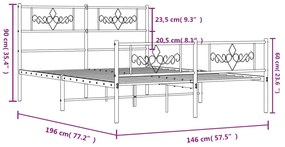 Πλαίσιο Κρεβατιού με Κεφαλάρι&amp;Ποδαρικό Λευκό 140x190εκ. Μέταλλο - Λευκό