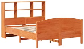 Κρεβάτι Βιβλιοθήκη Χωρίς Στρώμα 150x200 εκ Μασίφ Ξύλο Πεύκου - Καφέ