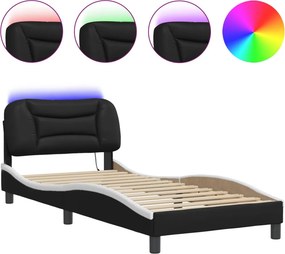 vidaXL Πλαίσιο κρεβατιού με LED χωρίς στρώμα Hvar Μαύρο/Λευκό 90x200 εκ.