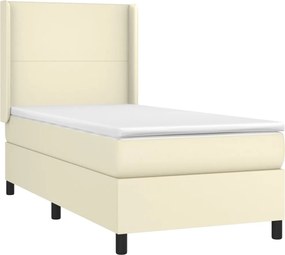 vidaXL Κρεβάτι Boxspring με Στρώμα Κρεμ 100x200εκ. από Συνθετικό Δέρμα
