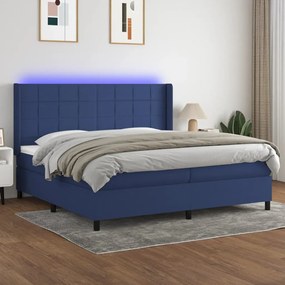 vidaXL Κρεβάτι Boxspring με Στρώμα & LED Μπλε 200x200 εκ. Υφασμάτινο