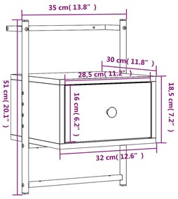 Κομοδίνο Επιτοίχιο Καπνιστή Δρυς 35x30x51 εκ. από Επεξεργ. Ξύλο - Καφέ