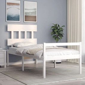 Κρεβάτι Ηλικιωμένου με Κεφαλάρι 100 x 200 εκ. Λευκό Μασίφ Ξύλο - Λευκό