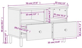 Έπιπλο Τηλεόρασης Μαύρο 70 x 33 x 46 εκ. από Μασίφ Ξύλο Μάνγκο - Μαύρο