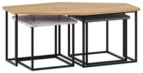 Τραπεζάκι σαλονιού σετ 3 τμχ. Nesty Megapap χρώμα saphhire oak - γκρι ρετρό - λευκό εφέ μαρμάρου 110x60x48εκ.