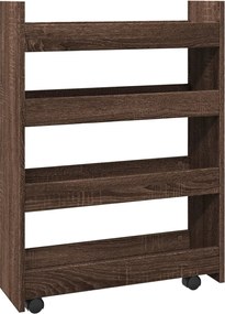 vidaXL Τρόλεϊ Αποθήκευσης Στενό 4 Επιπέδων Καφέ Δρυς Επεξ. Ξύλο