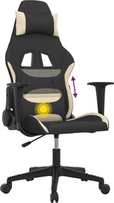 vidaXL Καρέκλα Μασάζ Gaming Μαύρη και Κρεμ Υφασμάτινη