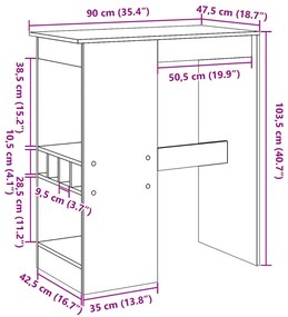 Τραπέζι Μπαρ με Ράφια Δρυς 90x47,5x103,5 εκ. Επεξεργ. Ξύλο - Καφέ