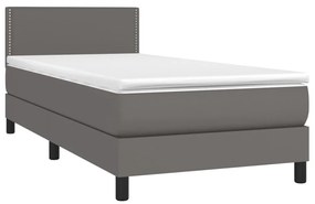 Κρεβάτι Boxspring με Στρώμα Γκρι 100x200εκ. από Συνθετικό Δέρμα - Γκρι