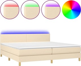 vidaXL Κρεβάτι Boxspring με Στρώμα &amp; LED Κρεμ 200x200 εκ. Υφασμάτινο