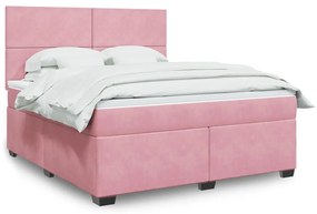 Κρεβάτι Boxspring με Στρώμα Ροζ 180x200 εκ. Βελούδινο