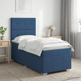 vidaXL Κρεβάτι box spring με στρώμα Μπλε 90 x 200 cm Ύφασμα