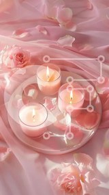 Intra Συλλεκτικό Ξύλινο Παζλ Plywood 4mm - Αναμμένα κεριά σε ροζ ροδοπέταλα Σε Ξύλινο Κουτί - Διαστάσεις Puzzle: 10x10 cm – 25 κομμάτια