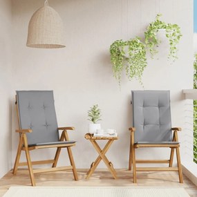 Καρέκλες Κήπου Ανακλινόμενες 2 τεμ Μασίφ Ξύλο Teak με Μαξιλάρια - Καφέ