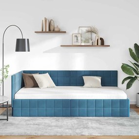 vidaXL Κρεβάτι Γωνίας με κεφαλάρι Μπλε 90 x 200 cm Βελούδο