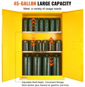VEVOR Flammable Safety Cabinet, 45 Gal, Cold-Rolled Steel Flammable Liquid Storage Cabinet, 42.9 x 18.1 x 65.2 in Explosion Proof with 2 Adjustable Shelves 2 Manual Doors for Industrial Use, Yellow