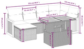 vidaXL Καναπές Σετ 7 Τεμαχίων Μαύρο Συνθετικό Ρατάν με Μαξιλάρια