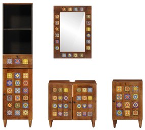 vidaXL Σετ Επίπλων Μπάνιου με συρτάρι 4 pcs Καρυδιά Στερεό ξύλο μάνγκο