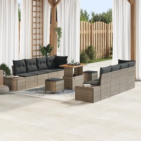 vidaXL 11 Piece Garden Sofa Set with Cushions Γκρι Πολυ Ρατάν Ακακία