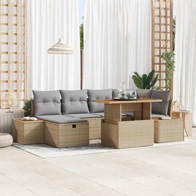 vidaXL Σετ Καναπέ Κήπου 7 Τεμαχίων με Μαξιλάρια σε Μπεζ Πολυ Ράττον