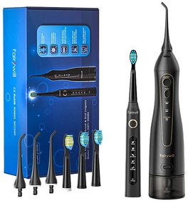 Sonic toothbrush with tip set and water fosser FairyWill FW-507+FW-5020E (black)