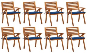 3075211 vidaXL Καρέκλες Κήπου 8 τεμ. από Μασίφ Ξύλο Ακακίας με Μαξιλάρια Μπλε, 1 Τεμάχιο