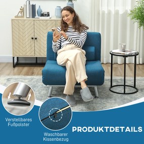 HOMCOM Πολυθρόνα-κρεβάτι, αναδιπλούμενη πολυθρόνα Relax με όψη λινό, Ρυθμιζόμενη πλάτη, 75 x 70 x 75 cm, Μπλε