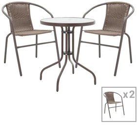 Obbi-Watson dining table set of 3 brown metal-pe 60x60x70cm 60x60x70 εκ.