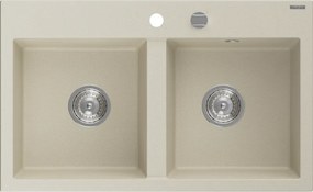 Mexen Hektor νεροχύτης γρανίτης 2-θαλάμων 800 x 480 mm, μπεζ, σιφόνι χρώμιο