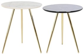 Σετ με 2 τραπέζια DKD Home Decor Λευκό Μαύρο Χρυσό 46 x 46 x 45 cm