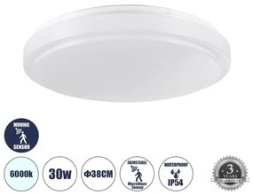 Πλαφονιέρα Οροφής 30W IP54 Φ38 6000K SENSORANO Λευκό 60994 Globostar-60994-Λευκό 60994