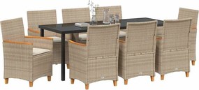 vidaXL Σέτ φαγητού για κήπο 9 pcs Μπεζ συνθετικό ρατάν