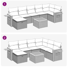 Σαλόνι Κήπου Σετ 8 τεμ. Μπεζ Συνθετικό Ρατάν με Μαξιλάρια - Μπεζ