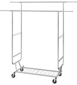 VEVOR Heavy Duty Clothes Rack, Double Hanging Rod Clothing Garment Rack for Hanging Clothes, Adjustable Height and Extendable Length Clothing Rack with Bottom Storage Area, 600 lbs Load Capacity