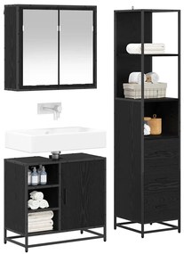 vidaXL Σετ Επίπλων Μπάνιου με ράφι 3 pcs Μαύρη Οξυά Επεξεργασμένο ξύλο