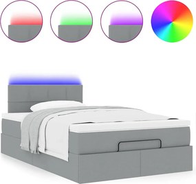 vidaXL Οθωμανικό κρεβάτι με στρώμα &amp; LEDs Ανοιχτό γκρι Ύφασμα