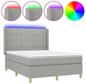 vidaXL Κρεβάτι Boxspring με Στρώμα &amp; LED Αν.Γκρι 140x190εκ. Υφασμάτινο