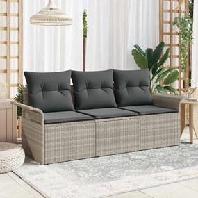 vidaXL Σετ Καναπέ Κήπου με μαξιλάρι 3 pcs Ανοιχτό γκρι Πολυ ράταν