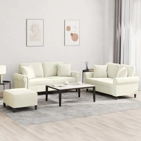 vidaXL Σετ Σαλονιού 3 Τεμαχίων Κρεμ Βελούδινο με Μαξιλάρια