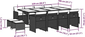 vidaXL Σετ Τραπεζαρίας Κήπου 13 τεμ. Καφέ από Συνθ. Ρατάν με Μαξιλάρια