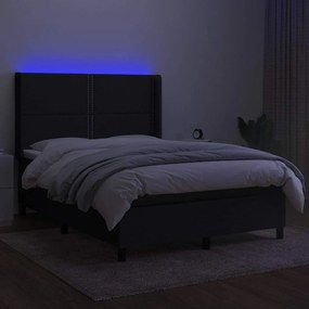 vidaXL Κρεβάτι Boxspring με Στρώμα &amp; LED Μαύρο 140x200 εκ. Υφασμάτινο