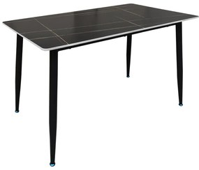 Τραπέζι Pembe pakoworld sintered stone μαύρη όψη μαρμάρου με μαύρα μεταλλικά πόδια 120x70x75εκ