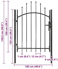 vidaXL Καγκελόπορτα Μαύρη 1 x 1,5 μ. Ατσάλινη