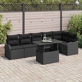 vidaXL Σετ Καναπέ με μαξιλάρι 7 pcs Μαύρο Πολυ ράταν