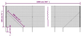 vidaXL Συρματόπλεγμα Περίφραξης Ανθρακί 1,8 x 10 μ. με Καρφωτές Βάσεις